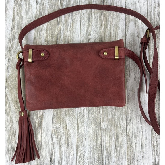 DIBA TRUE Brick Red Leather Crossbody/Shoulder Bag Tassel Boho - Picture 1 of 9